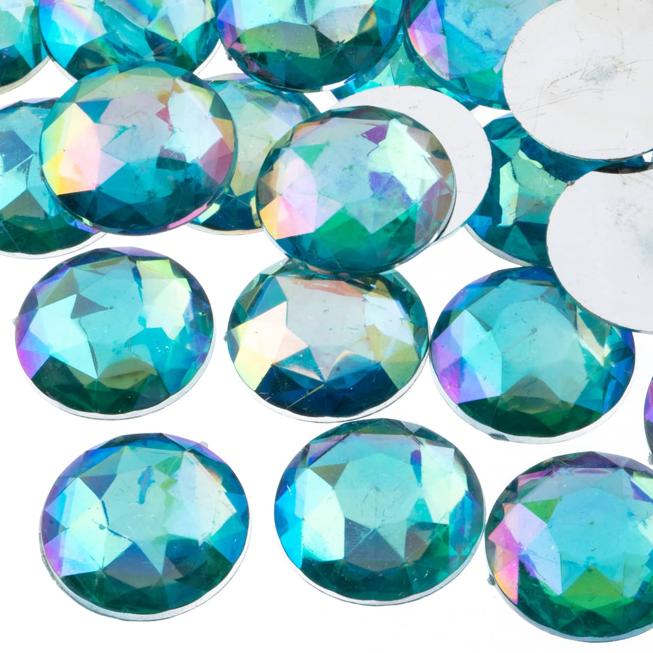 John Bead 25mm AB Acrylic Round Flat Back Rhinestones, 100ct.